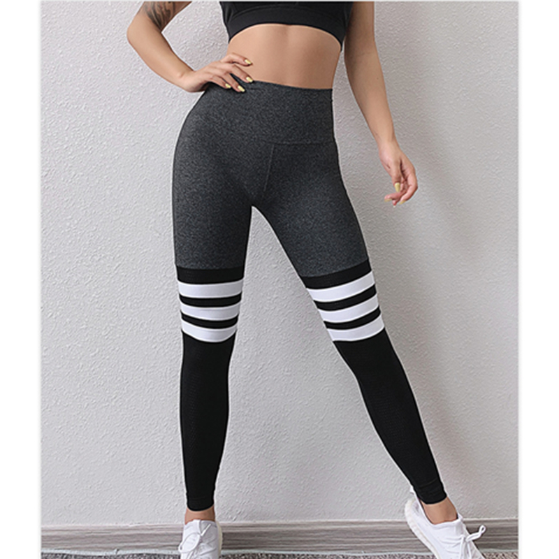 Nuevos leggings deportivos de cintura alta para mujeres rayas de moda pantalones de yoga de alta elasticidad transpirables pantalones deportivos para correr