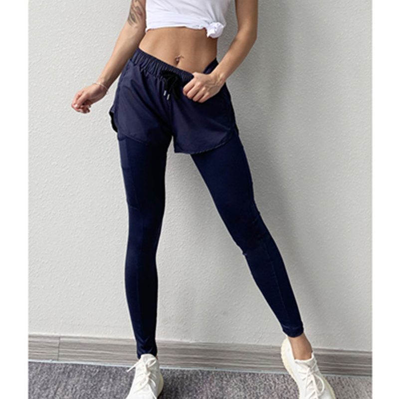 Ejercicio de moda para mujer Pantalones de gimnasia de dos piezas falsos Pantalones de yoga para correr